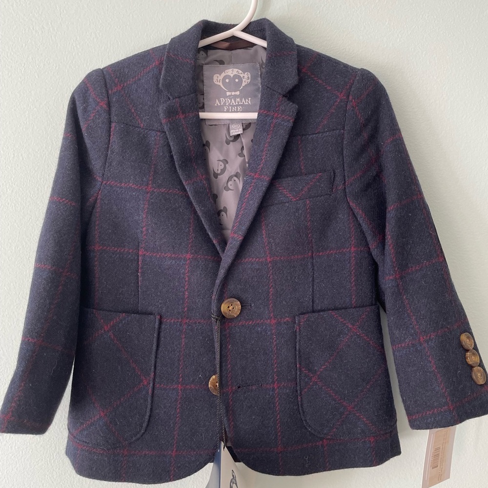 APPAMAN NWT Windowpane Professor Boy’s Blue Blazer 3T